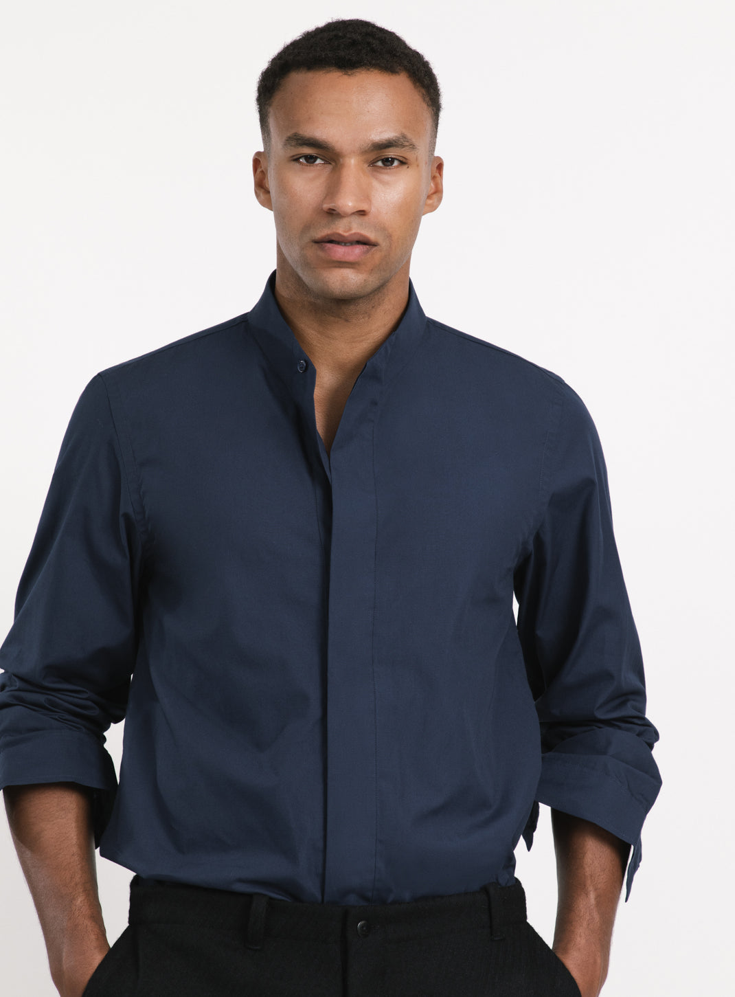 Origami Collar Shirt in Cobalt Blue Poplin