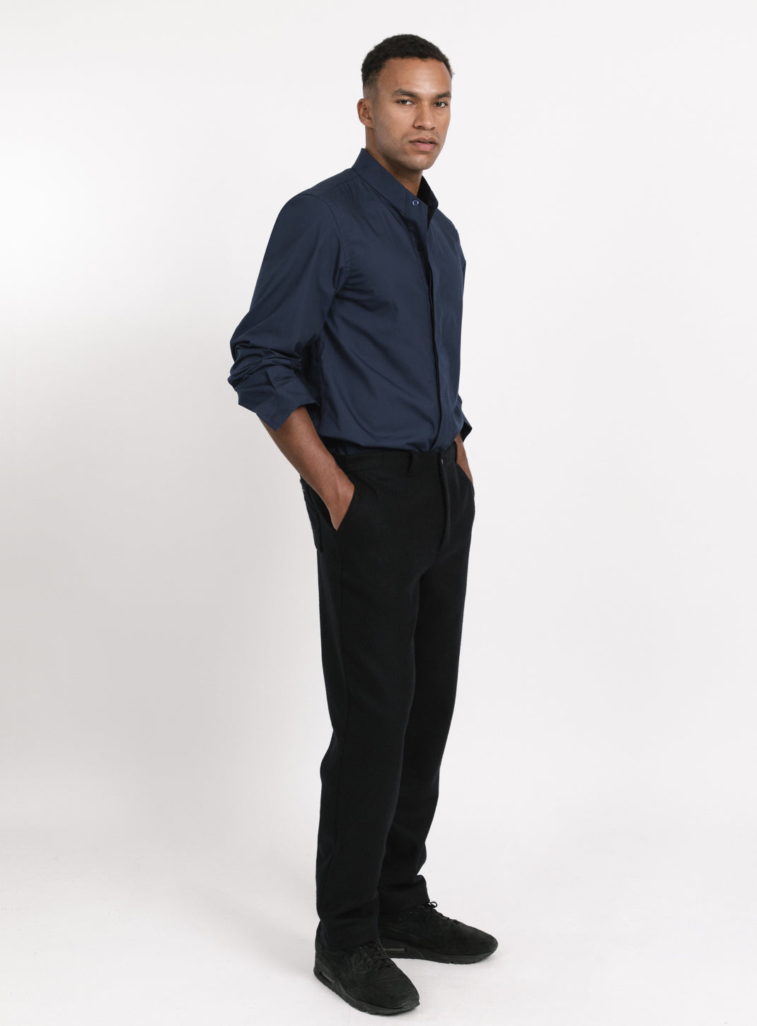 Pants with Italian Pockets in Navy Blue Wool & Cashmere