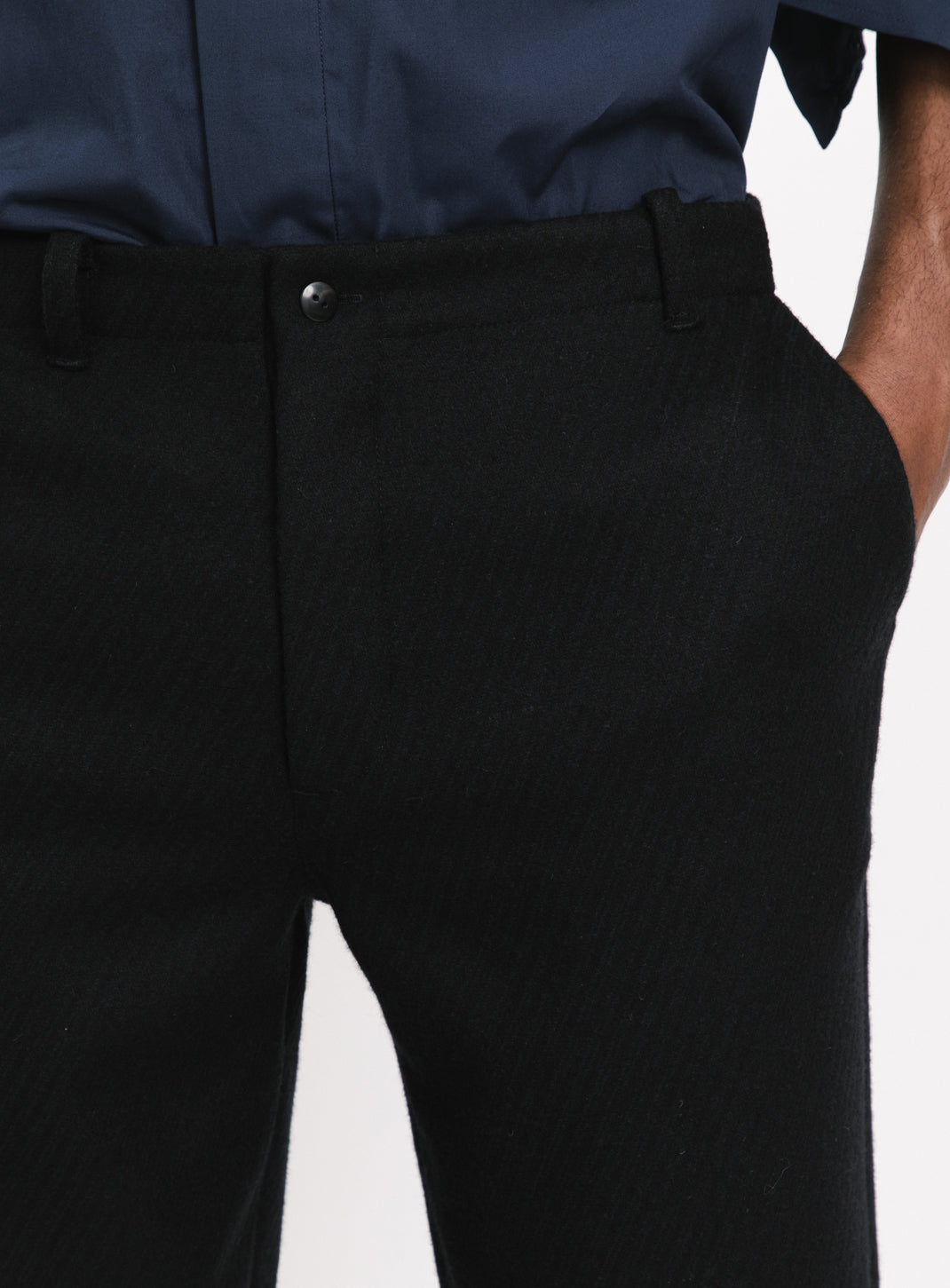 Pants with Italian Pockets in Navy Blue Wool & Cashmere
