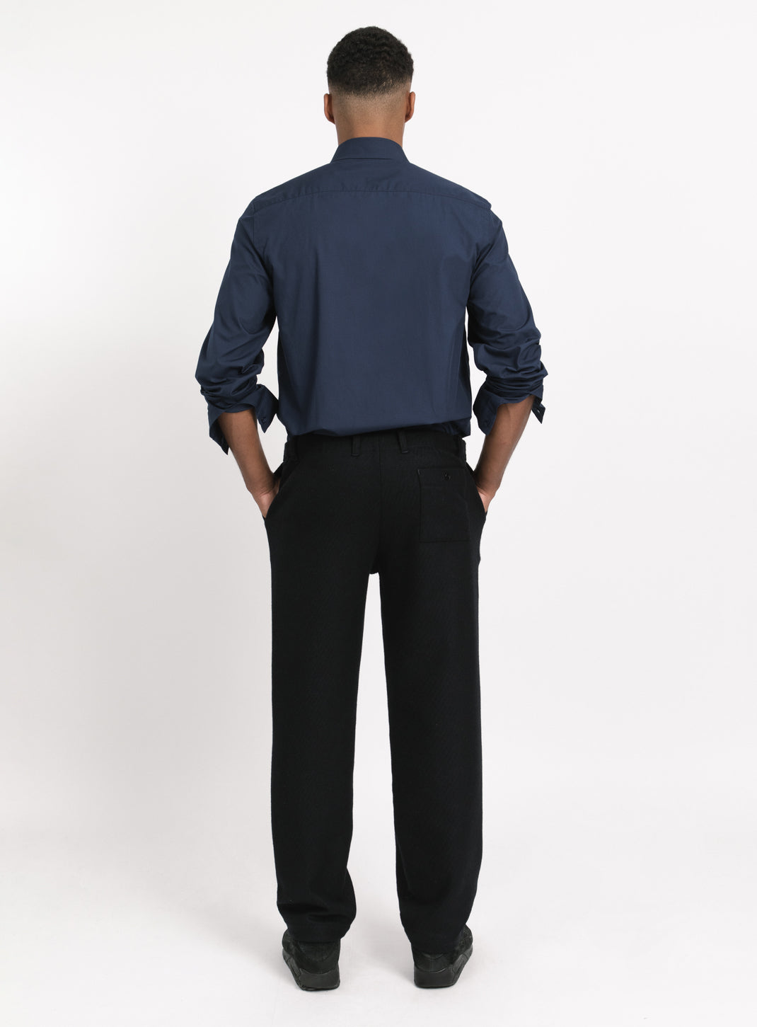 Pants with Italian Pockets in Navy Blue Wool & Cashmere