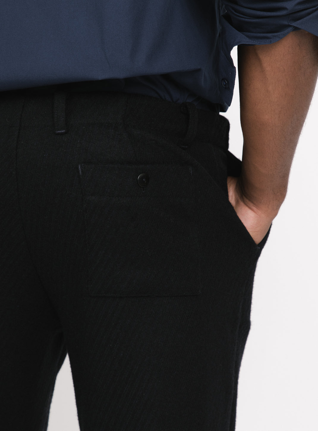 Pants with Italian Pockets in Navy Blue Wool & Cashmere
