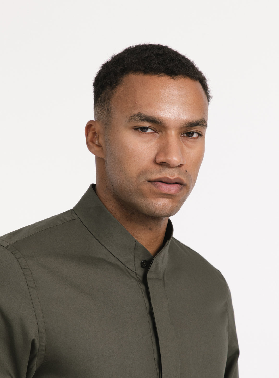 Origami Collar Shirt in Olive Poplin