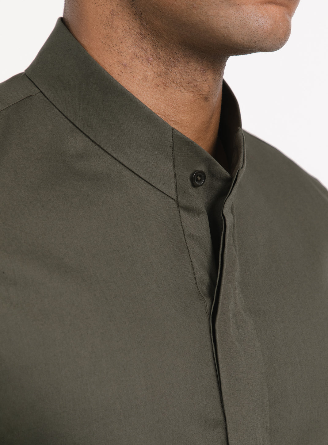 Origami Collar Shirt in Olive Poplin