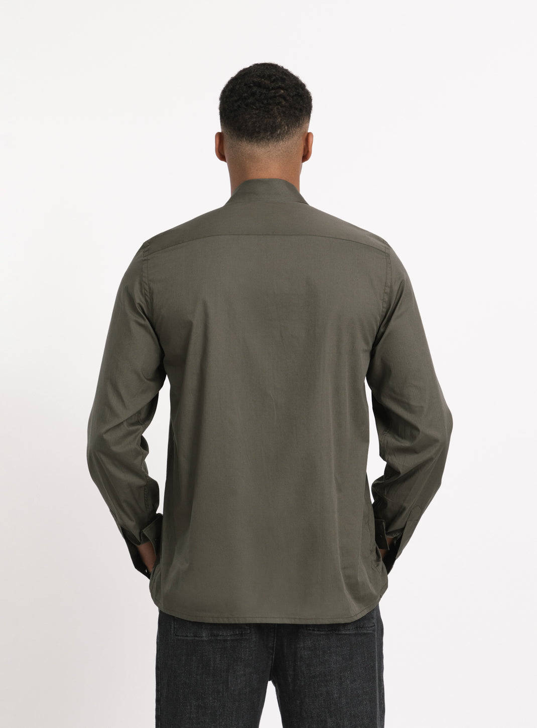 Origami Collar Shirt in Olive Poplin