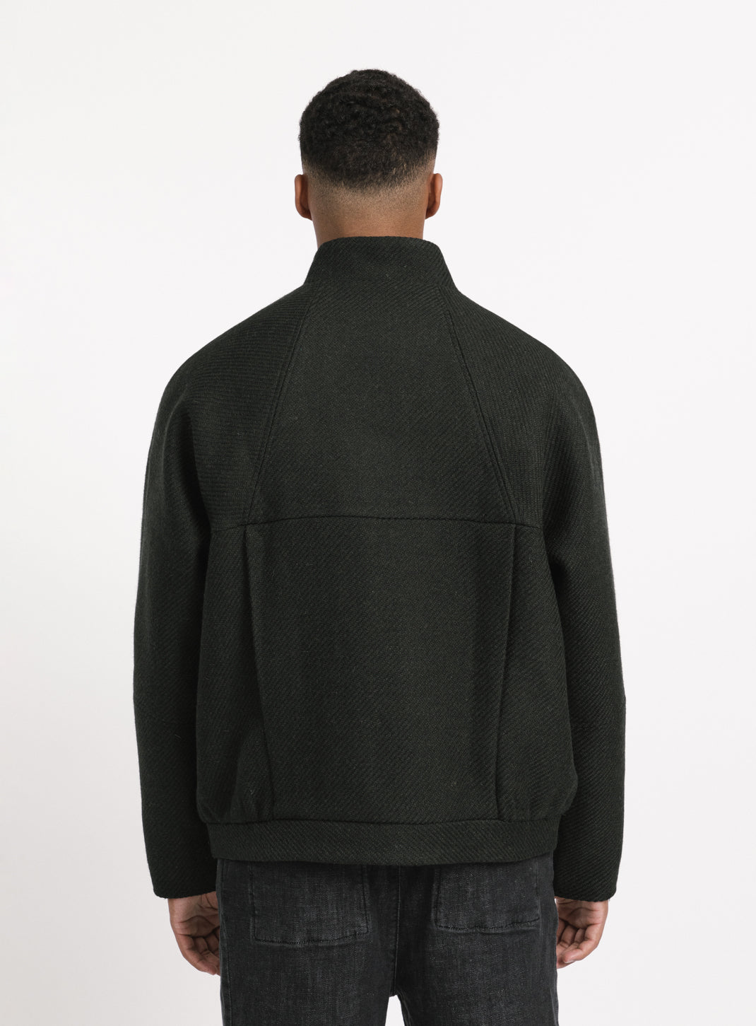 Bomber Jacket with Origami Collar in Dark Olive 100% Italian Wool