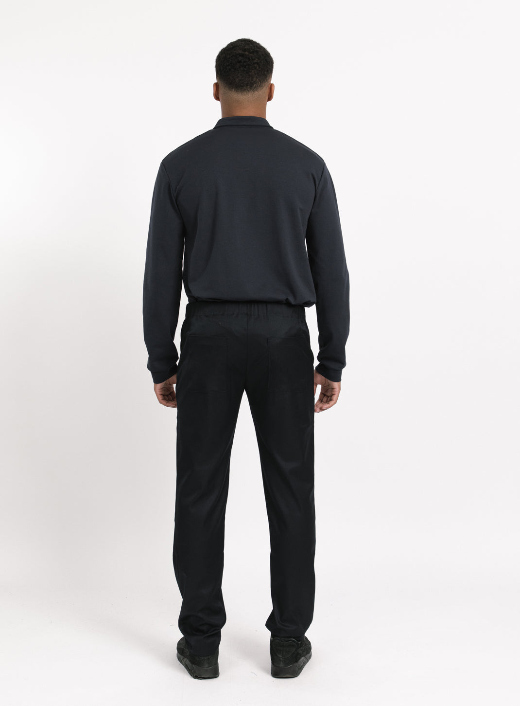 Pants with Notched Pockets in Navy Blue Serge