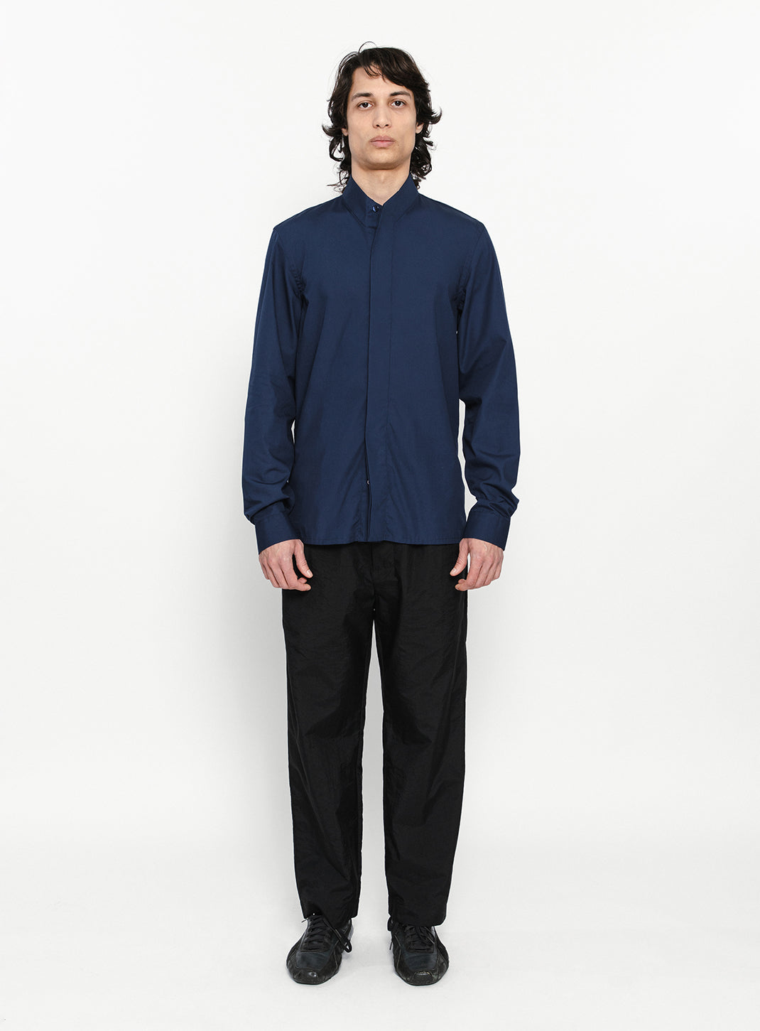 Origami Collar Shirt in Navy Blue Poplin