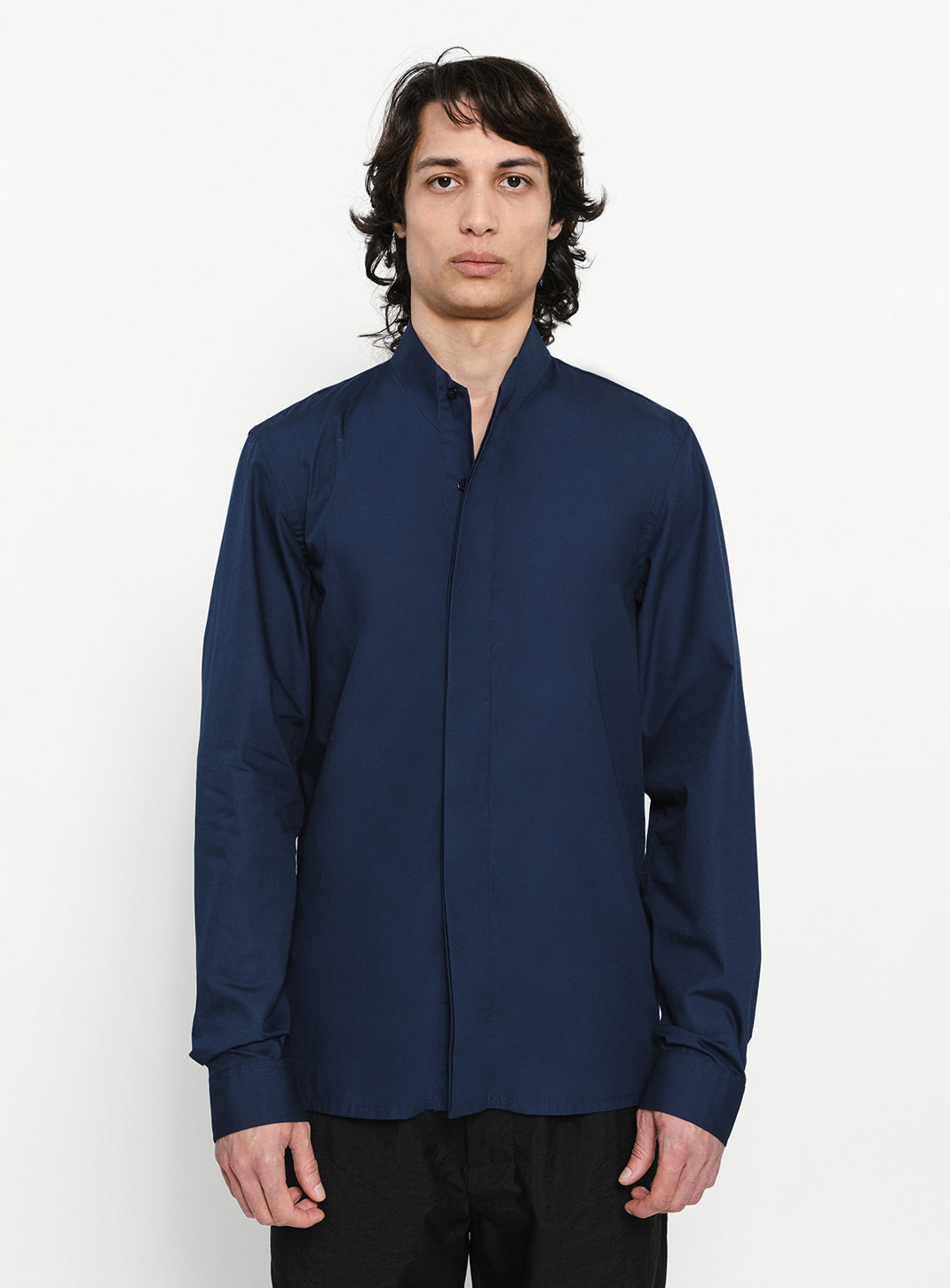 Origami Collar Shirt in Navy Blue Poplin
