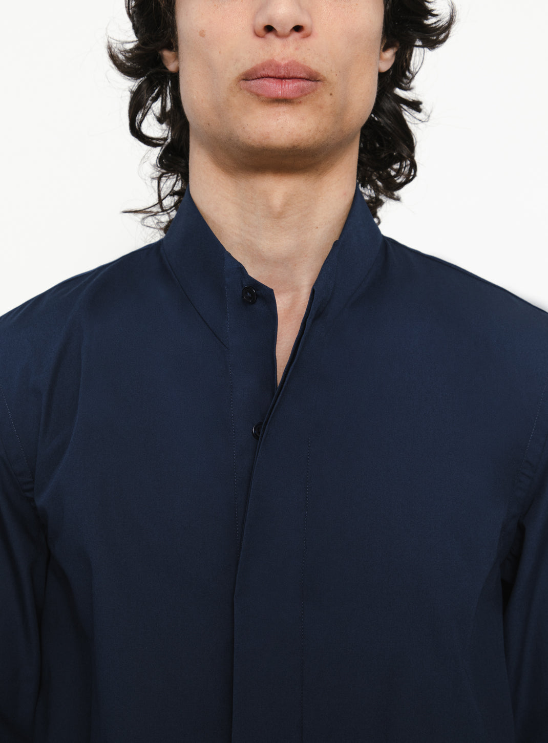 Origami Collar Shirt in Navy Blue Poplin