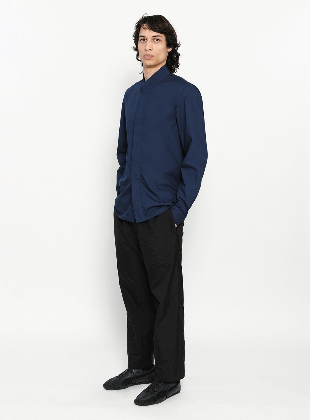 Origami Collar Shirt in Navy Blue Poplin