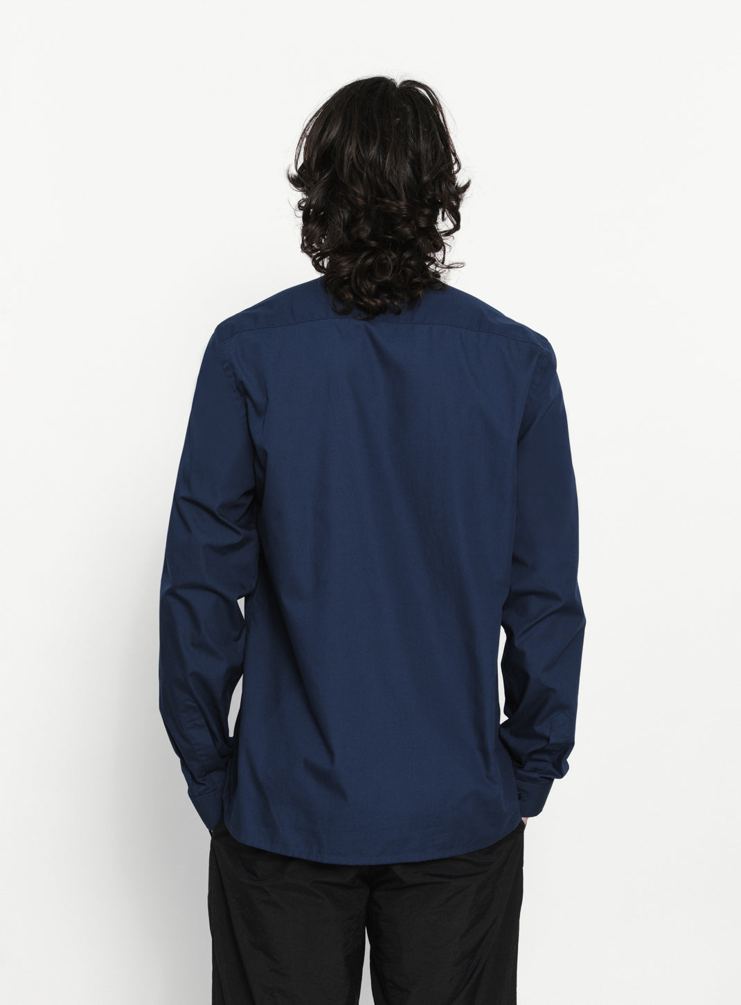 Origami Collar Shirt in Navy Blue Poplin