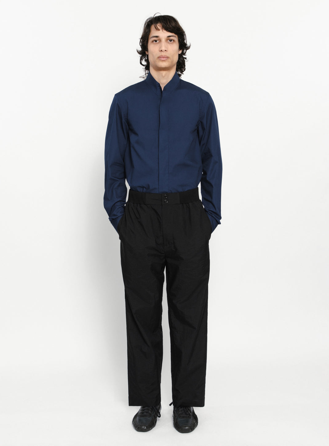 Origami Collar Shirt in Navy Blue Poplin