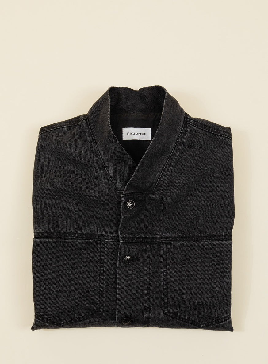 Veste à Faux Col Bord-Côte en Denim Noir