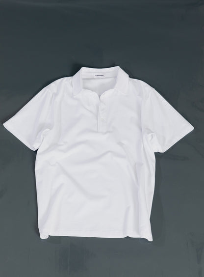 Polo à Patte Plissée avec Manches Courtes en Coton & Elasthanne Blanc