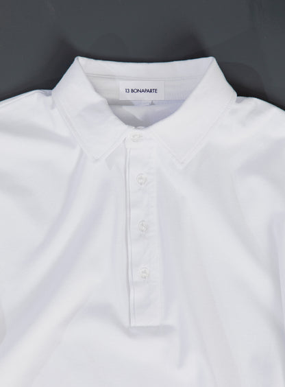 Polo à Patte Plissée avec Manches Courtes en Coton & Elasthanne Blanc