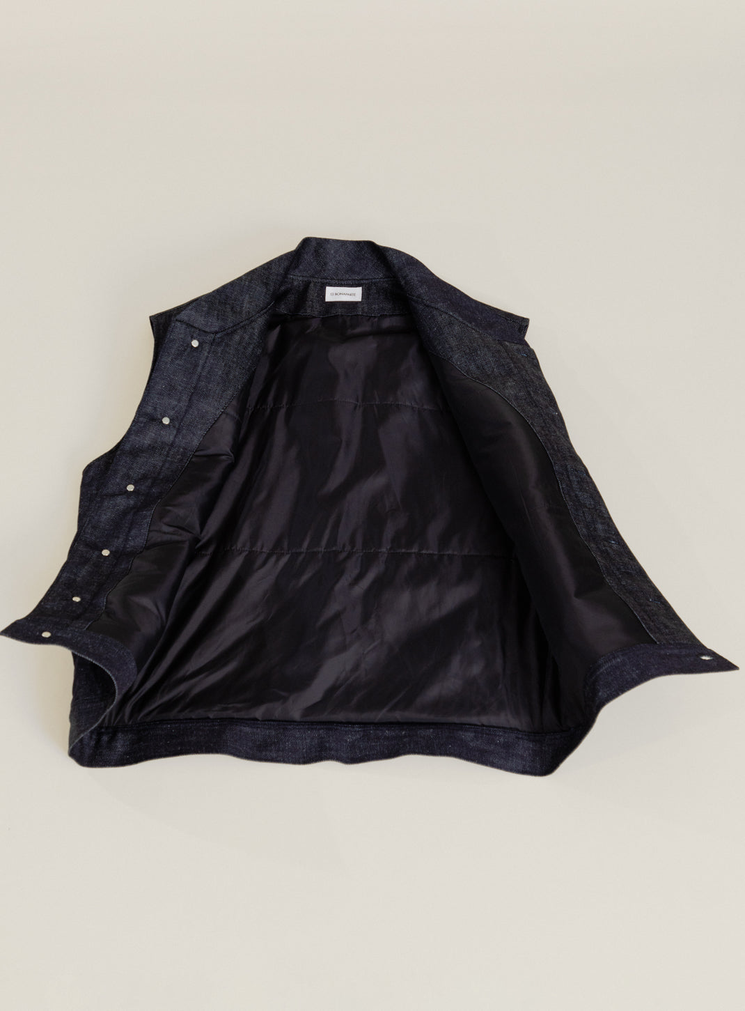 Veste Sans Manches à Faux Col Bord-Côte en Denim Bleu Brut