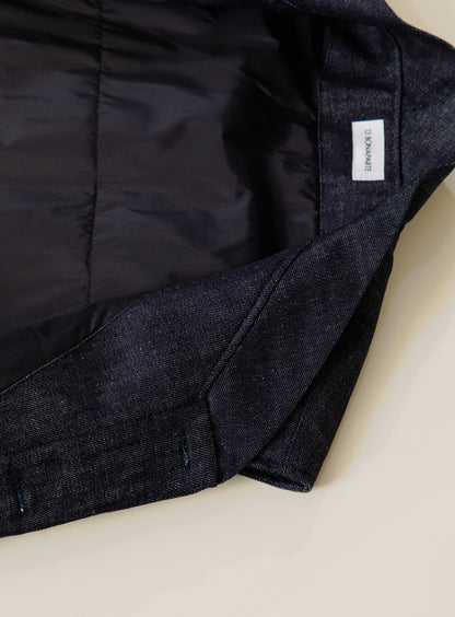 Veste Sans Manches à Faux Col Bord-Côte en Denim Bleu Brut