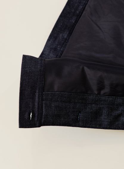 Veste Sans Manches à Faux Col Bord-Côte en Denim Bleu Brut