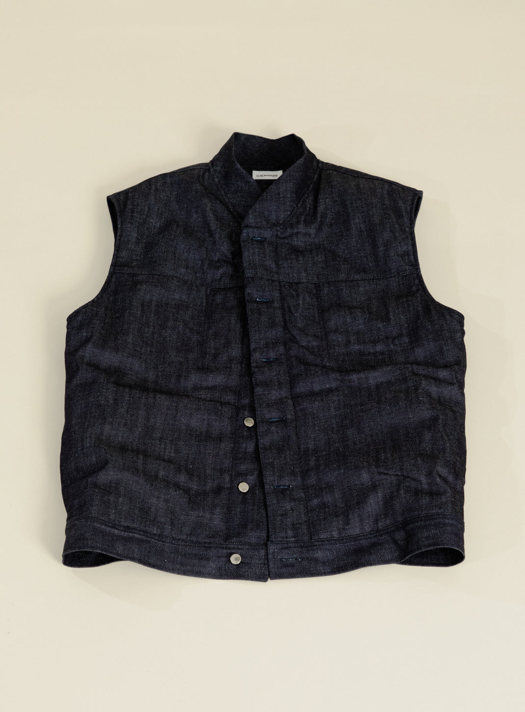 Veste Sans Manches à Faux Col Bord-Côte en Denim Bleu Brut