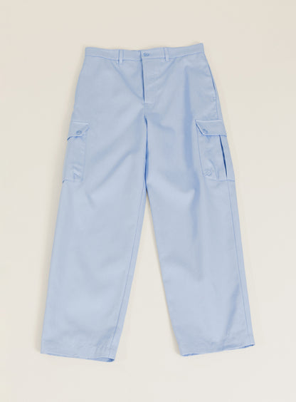 Pantalon Cargo en Gabardine de Coton Bleu Ciel