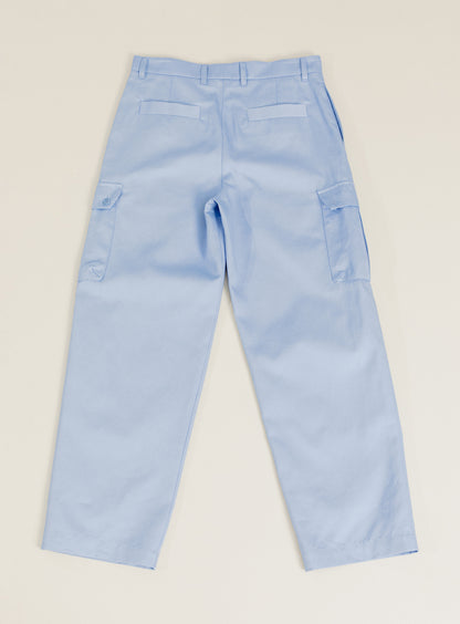 Pantalon Cargo en Gabardine de Coton Bleu Ciel