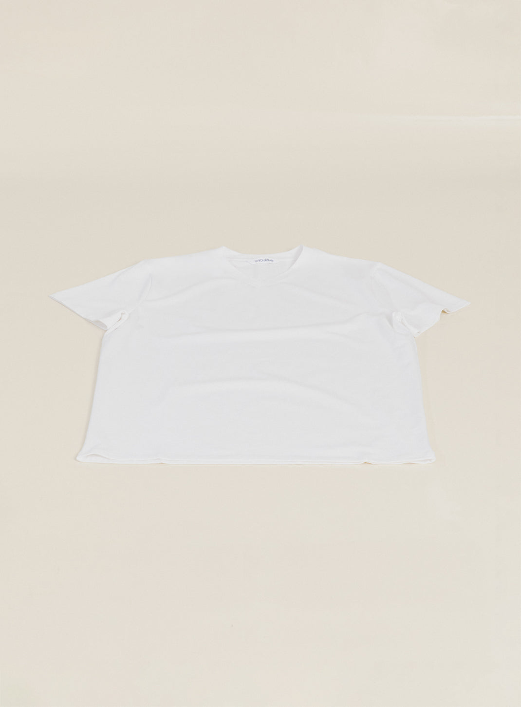 T-Shirt à Manches Courtes avec Col V en Coton & Elasthanne Blanc