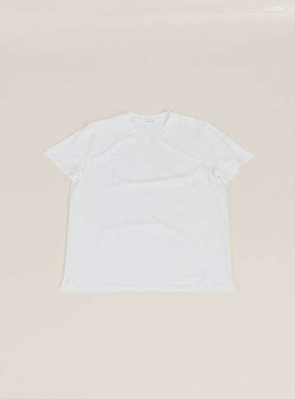 T-Shirt à Manches Courtes avec Col V en Coton & Elasthanne Blanc