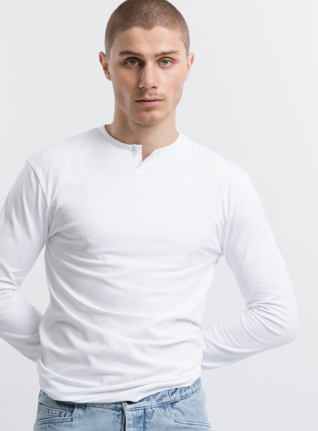 T-Shirt 1 Bouton en Coton & Elasthanne Blanc