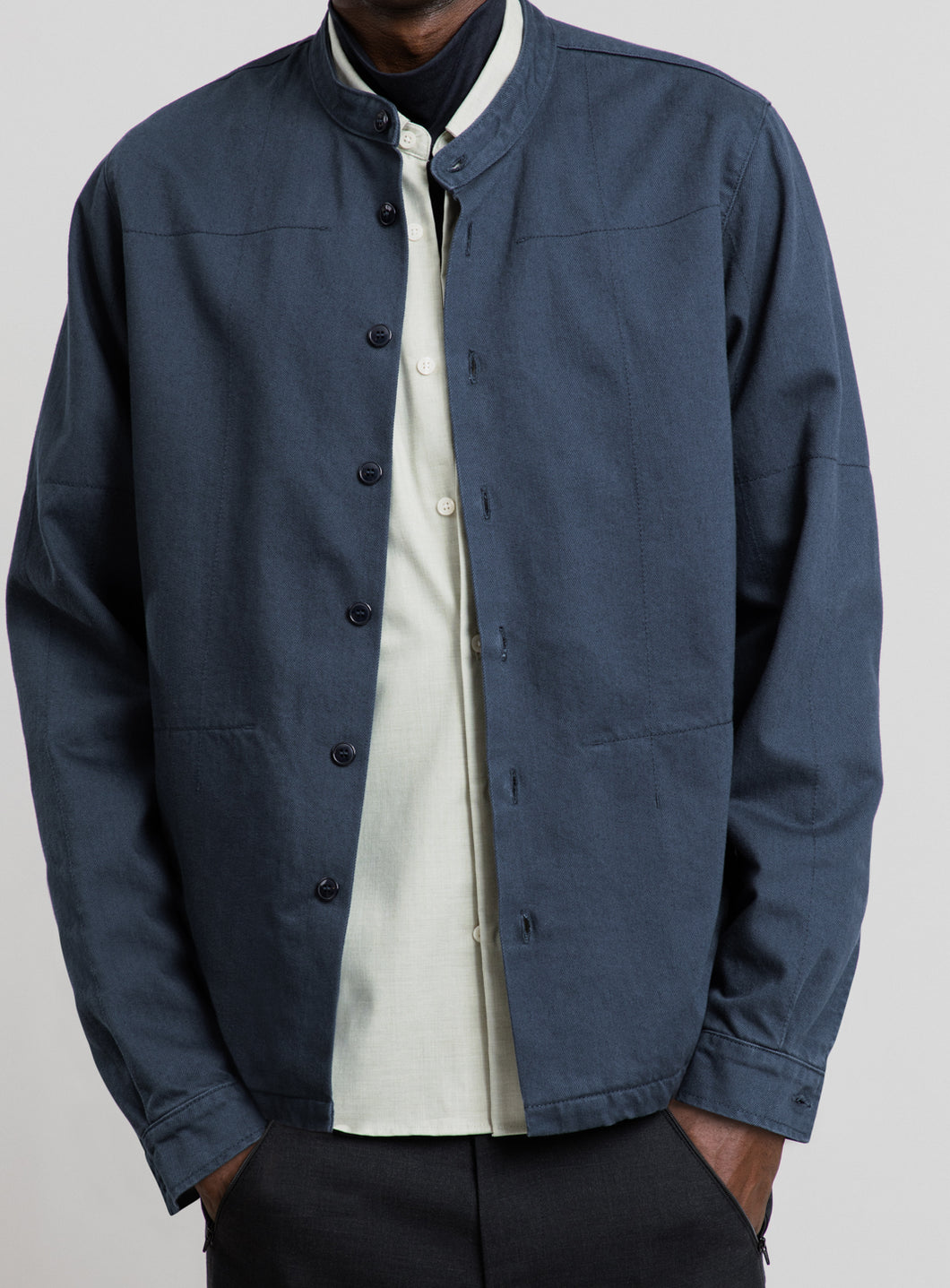 Veste Chinoise en Denim Surteint Bleu Eclipse