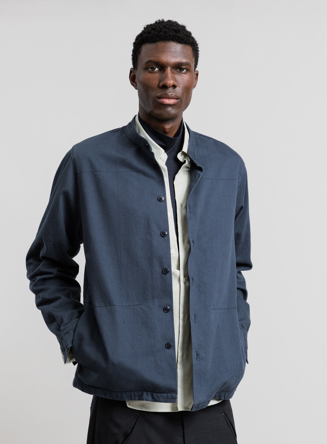 Veste Chinoise en Denim Surteint Bleu Eclipse