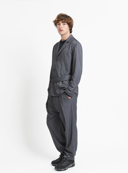 Veste-Blazer à Taille Ceinturée en Serge Gris Anthracite