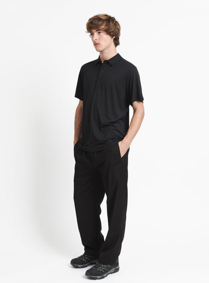 Polo à Patte Plissée avec Manches Courtes en Eucalyptus & Coton Noir