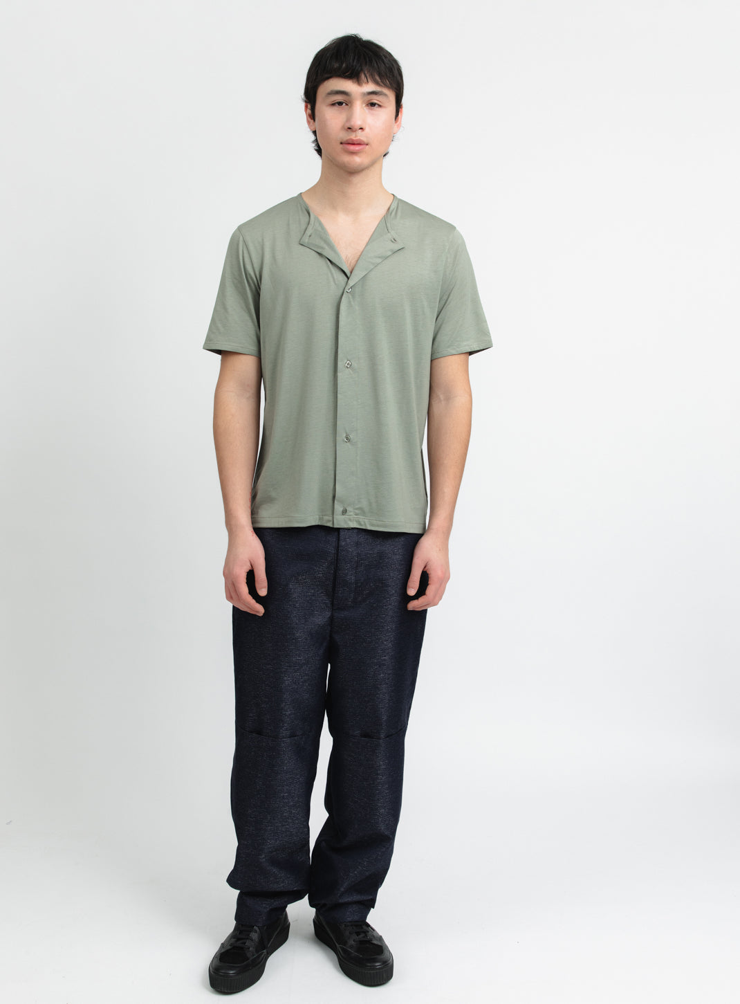 Pantalon à Découpes en Fil à Fil Technique Bleu Marine