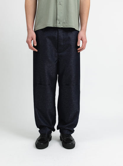 Pantalon à Découpes en Fil à Fil Technique Bleu Marine