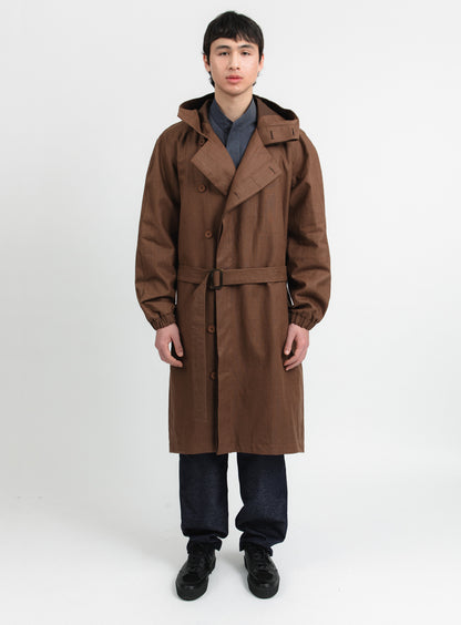 Trench à Col Croisé en Toile Imperméable 100 % Lin Tabac