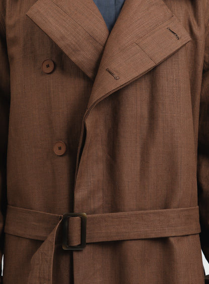 Trench à Col Croisé en Toile Imperméable 100 % Lin Tabac