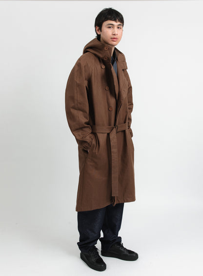 Trench à Col Croisé en Toile Imperméable 100 % Lin Tabac
