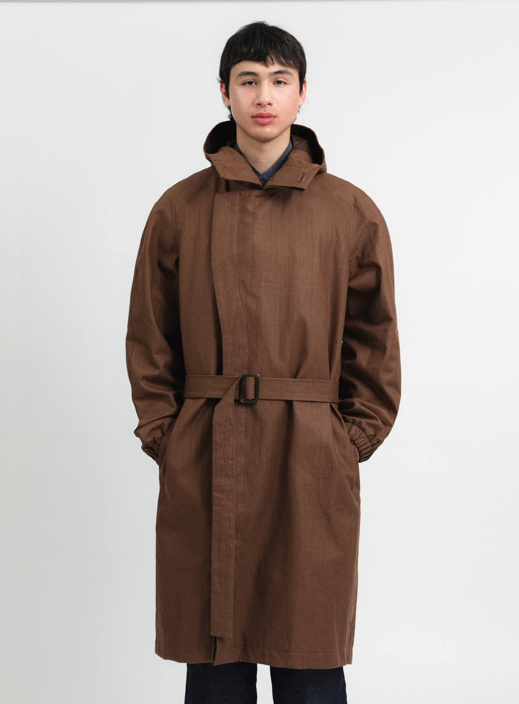 Trench à Col Croisé en Toile Imperméable 100 % Lin Tabac
