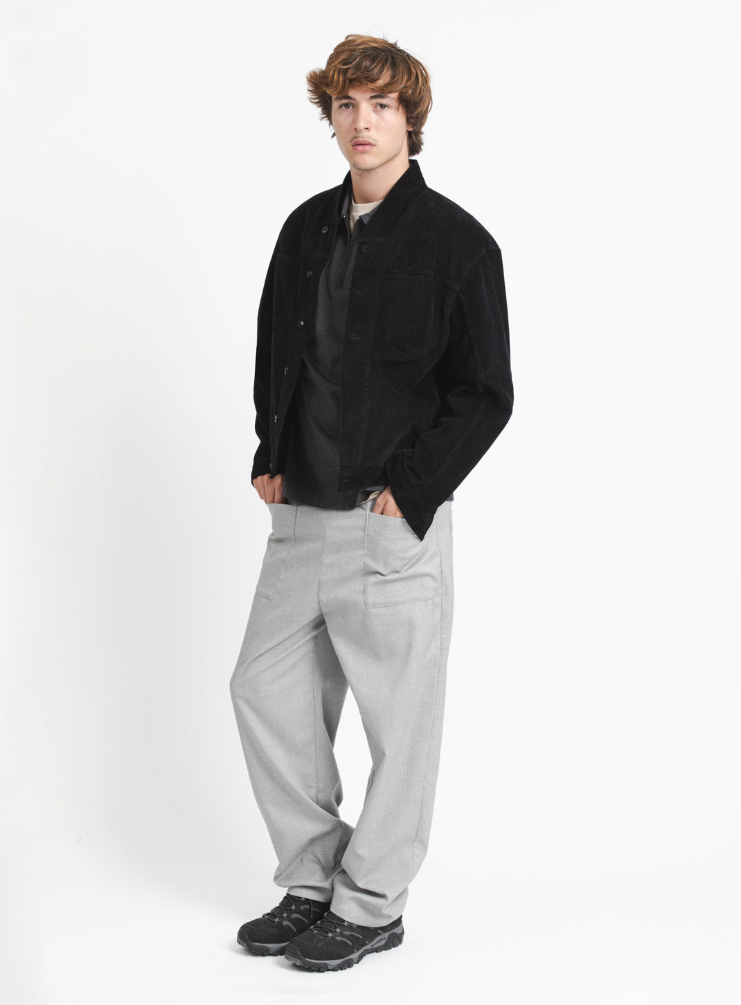 Veste à Faux Col Bord-Côte en Velours Côtelé Noir