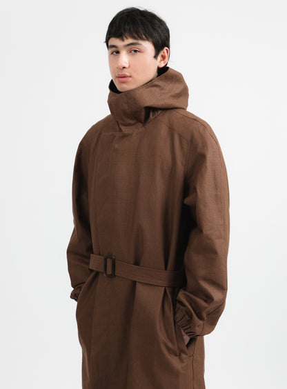 Trench à Col Croisé en Toile Imperméable 100 % Lin Tabac