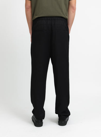Pantalon à Pantalon à Plis Profonds avec Lacet en Serge Noir à Fines Rayures