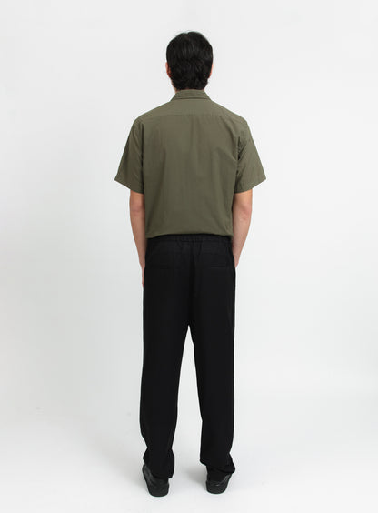 Pantalon à Pantalon à Plis Profonds avec Lacet en Serge Noir à Fines Rayures