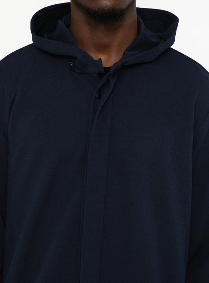 Surchemise à Capuche en Maille Piquée Bleu Marine