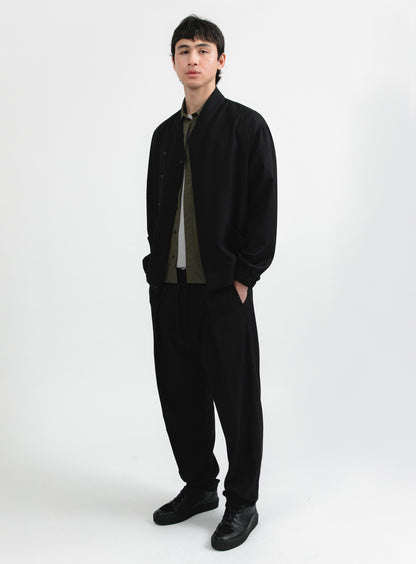 Bomber Kimono en Serge Noir à Fines Rayures