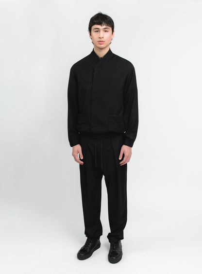 Bomber Kimono en Serge Noir à Fines Rayures
