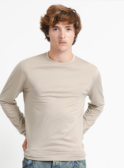 T-Shirt à Manches Longues en Eucalyptus & Coton Sable