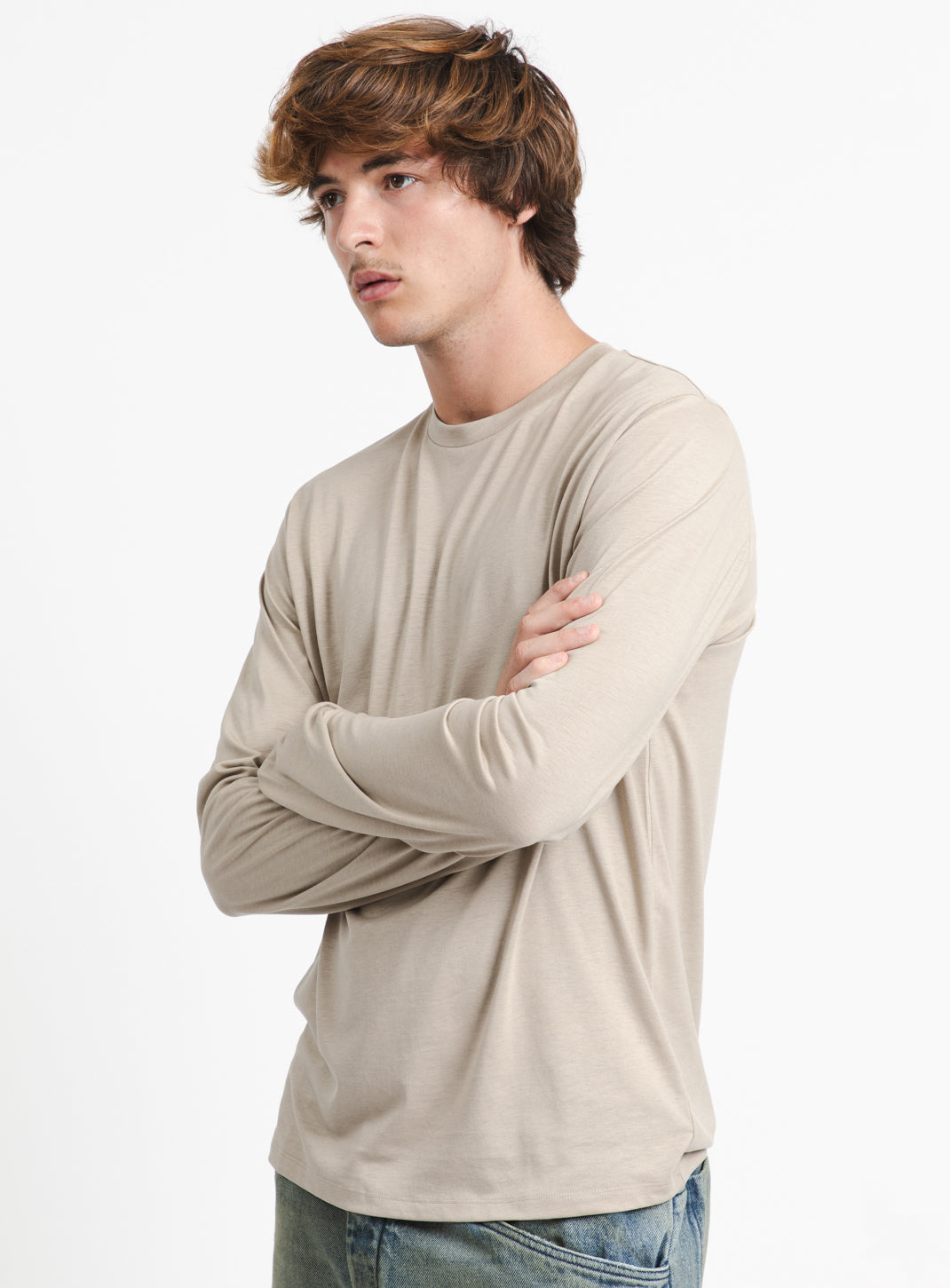 T-Shirt à Manches Longues en Eucalyptus & Coton Sable