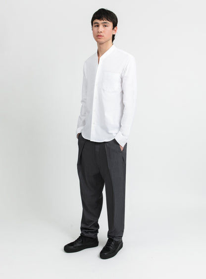 Chemise à Faux Col Bord-Côte en Oxford Blanc