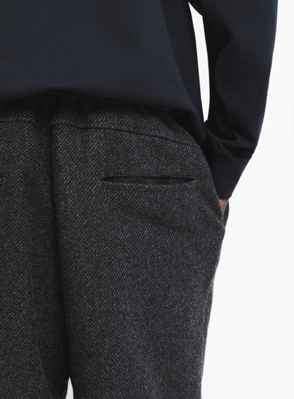 Pantalon à Plis avec Cordon en Laine Cardée Gris Anthracite Chiné
