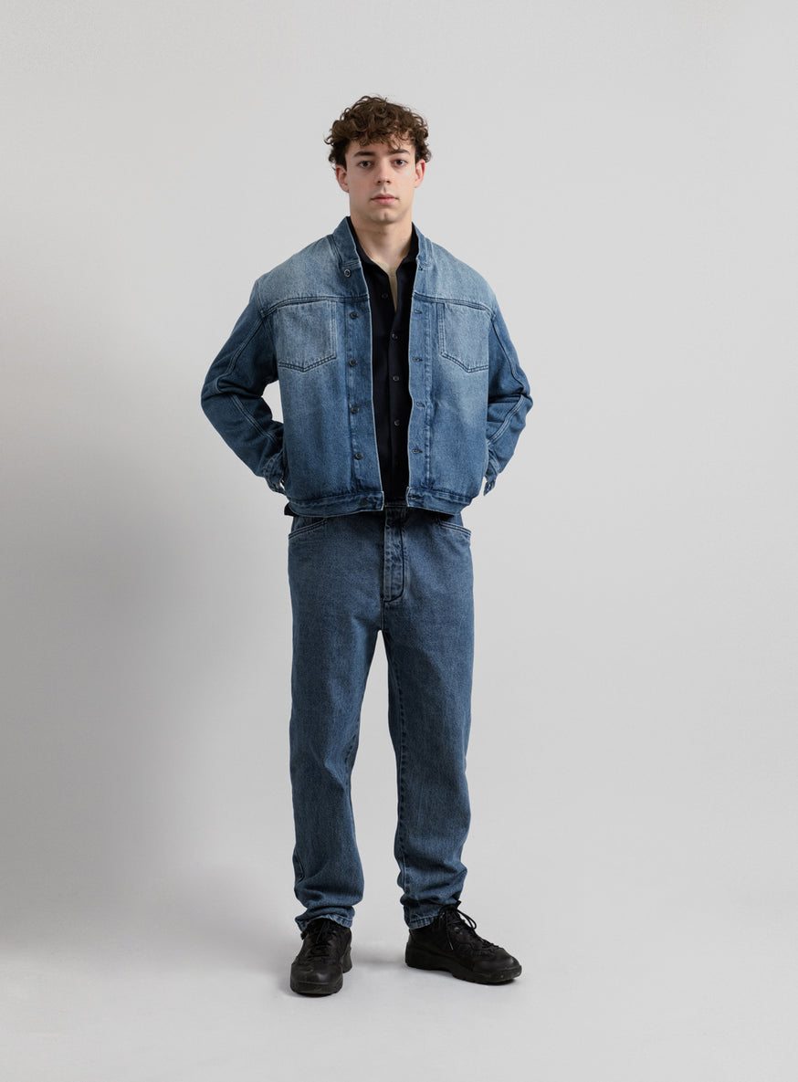 Veste à Faux Col Bord-Côte en Denim Stone